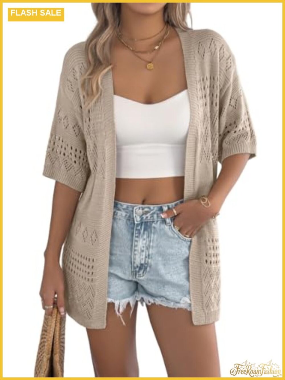 Crochet Cardigan Sweaters for Women Summer Beach Cover Up Lightweight Knit